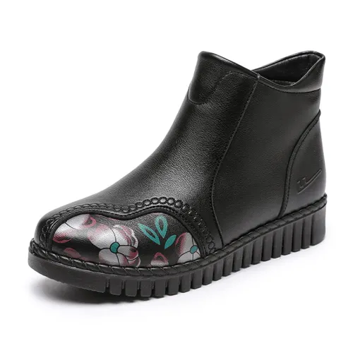 Warrior velvet winter cotton shoes, warm, waterproof, wear-resistant and non-slip, women's shoes, middle-aged and elderly autumn and winter all-match leather shoes, soft soles, flat soles, thickened, middle-aged winter cold-proof casual shoes, cotton boots, snow boots for women