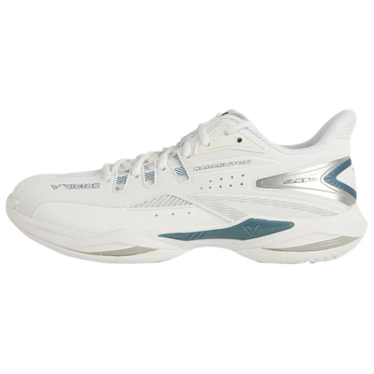 VICTOR Cushioning Slip Resistant Support Low top Badminton Shoes Unisex White Silver