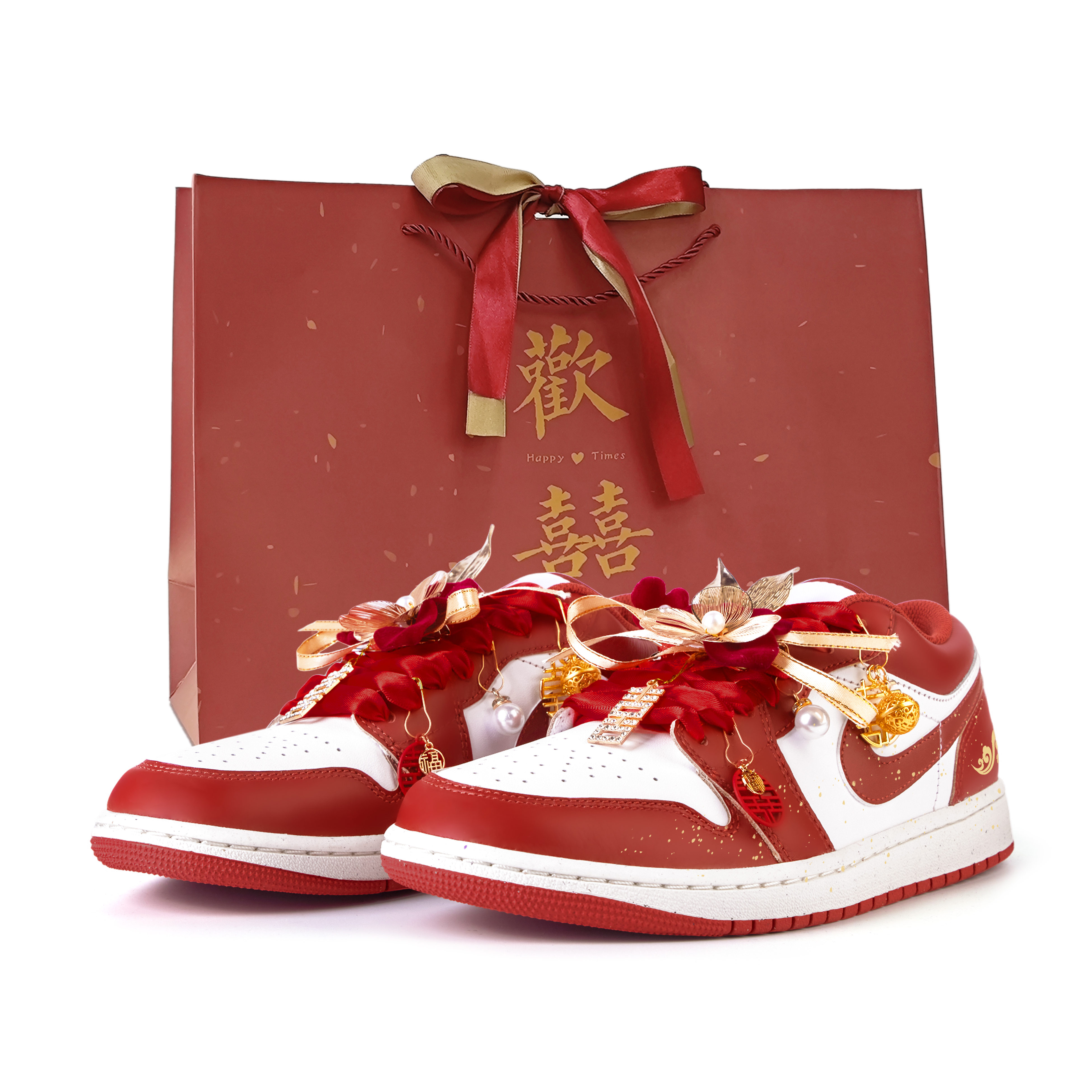 Jordan Air Jordan 1 Bead Love Slip Resistant Abrasion Resistant Low top Vintage Basketball Shoes Men’s White Red