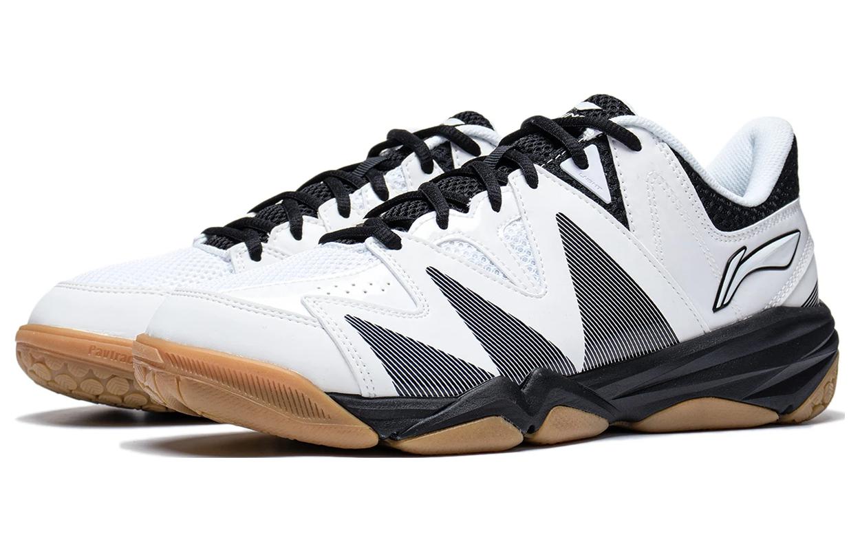 Li Ning Seamless Textile, Synthetic Leather Abrasion Resistant Breathable Low top Badminton Shoes Unisex White Black