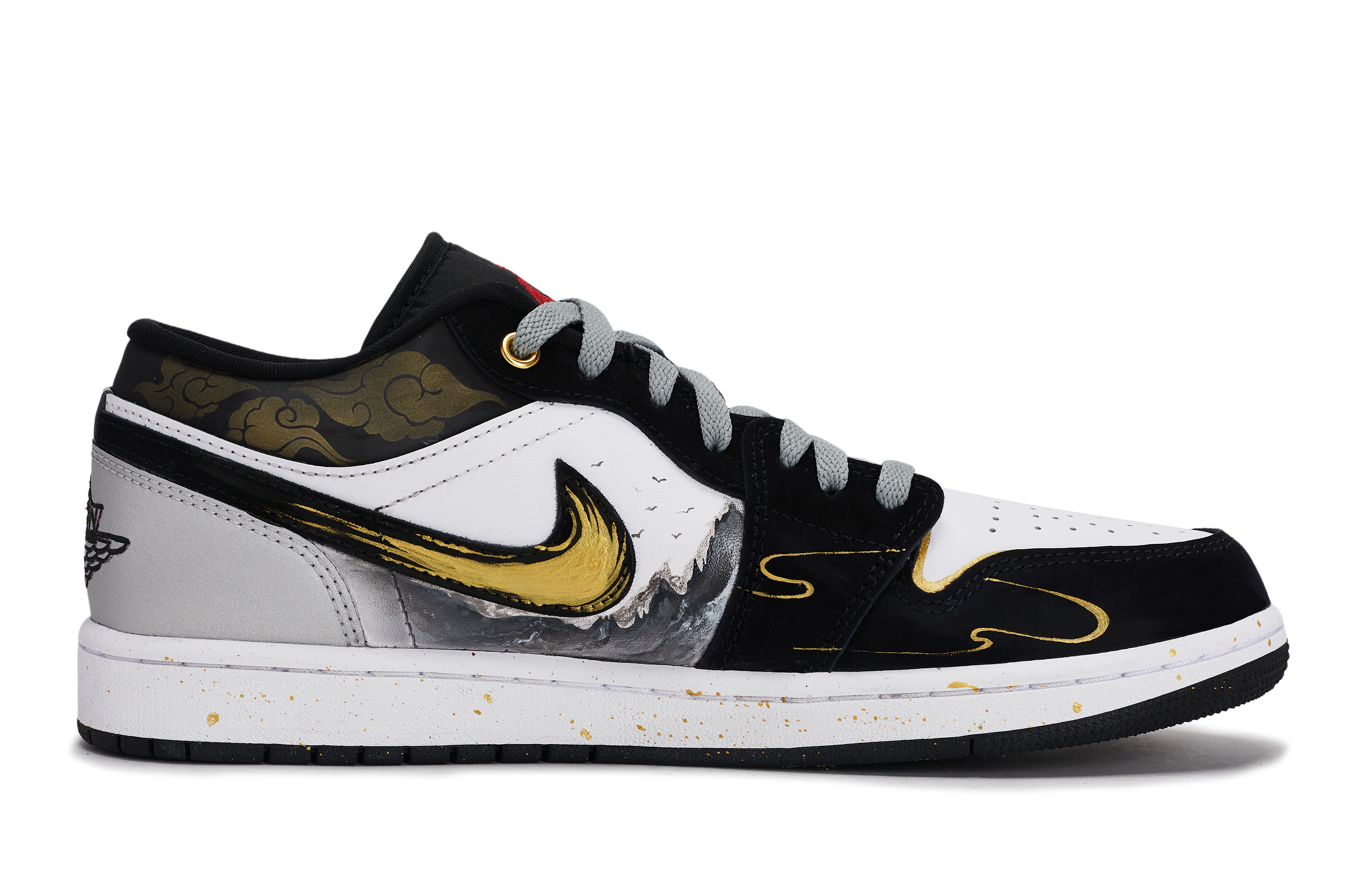 Jordan Air Jordan 1 Vintage Basketball Shoes Men’s Low Top Black/White/Silver/Yellow