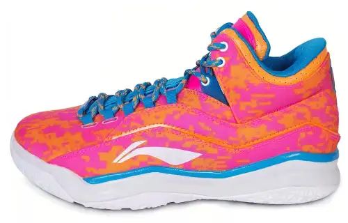 Li Ning Slip Resistant Cushioning Abrasion Resistant High top Basketball Shoes Men's Orange Blue