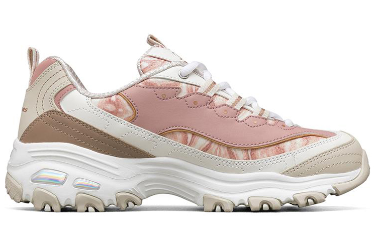 Женские кроссовки Skechers D'LITES 1.0 (бежево-розовые) — Бежевыйбелый / розовый — фото 2