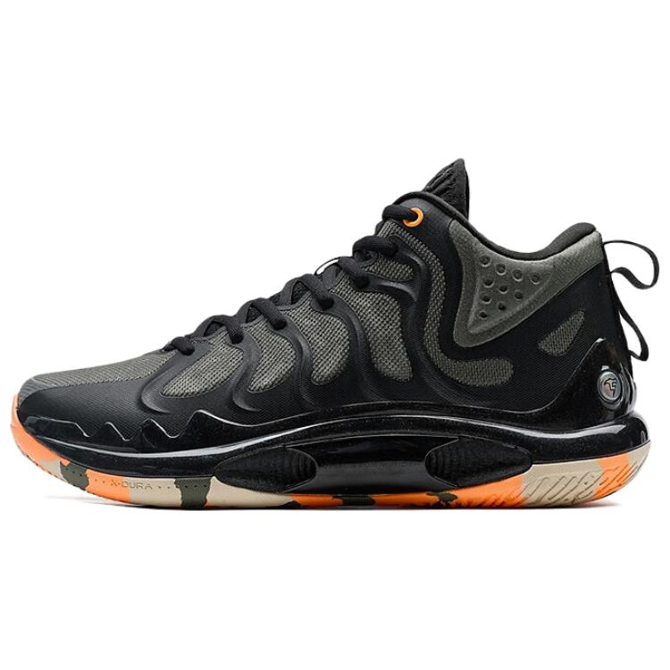 XTEP Textile, Artificial Leather Slip Resistant Abrasion Resistant Mid top Basketball Shoes Men’s Black Gray