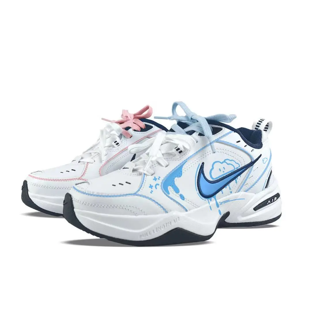 Nike Air Monarch 4 Abrasion Resistant Breathable Abrasion Resistant Breathable Low top Chunky Sneakers Unisex Blue Pink
