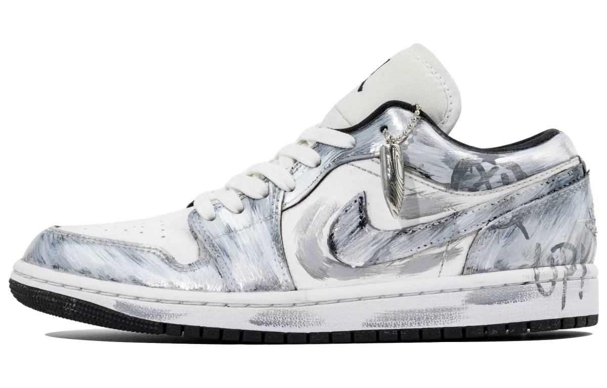 Jordan Air Jordan 1 Lunar Mail, Silver Bullet Cushioning Low top Vintage Basketball Shoes Women's Gray Silver
