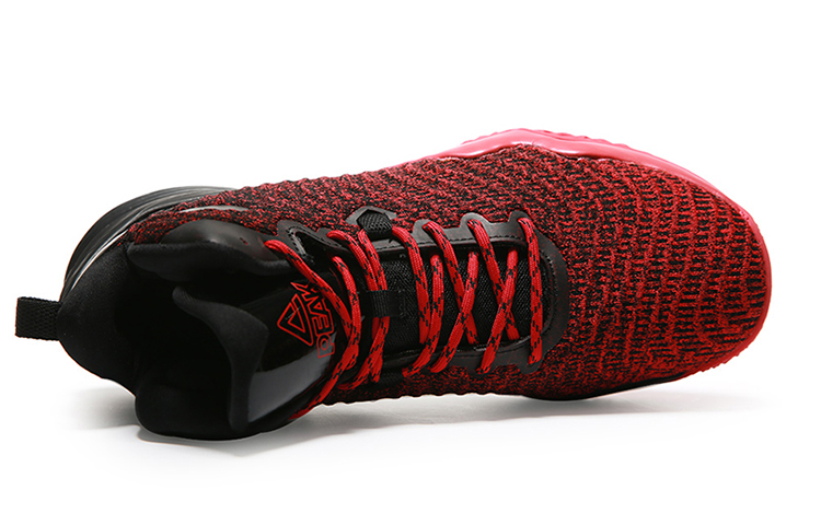 PEAK Fabric Cushioning Slip Resistant Abrasion Resistant Mid top Performance Basketball Shoes Men’s Red Black