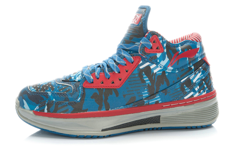 Li Ning WOW 2 Cushioning Slip Resistant Mid top Basketball Shoes Men’s Blue Camouflage