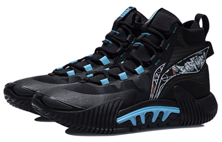Li Ning Badfive 2 Abrasion Resistant Breathable High top Basketball Shoes Men’s Black Blue