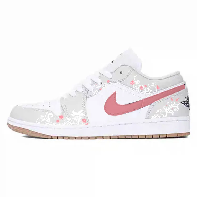 Jordan Air Jordan 1 Slip Resistant Abrasion Resistant Low top Vintage Basketball Shoes Unisex Gray Pink