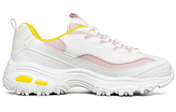 Женские кроссовки Skechers D'LITES 1.0 (белый, розовый, желтый) — Белыйрозовыйжёлтый — фото 2