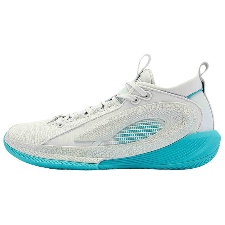 QIAODAN Slip Resistant Abrasion Resistant Mid top Basketball Shoes Men’s White Blue