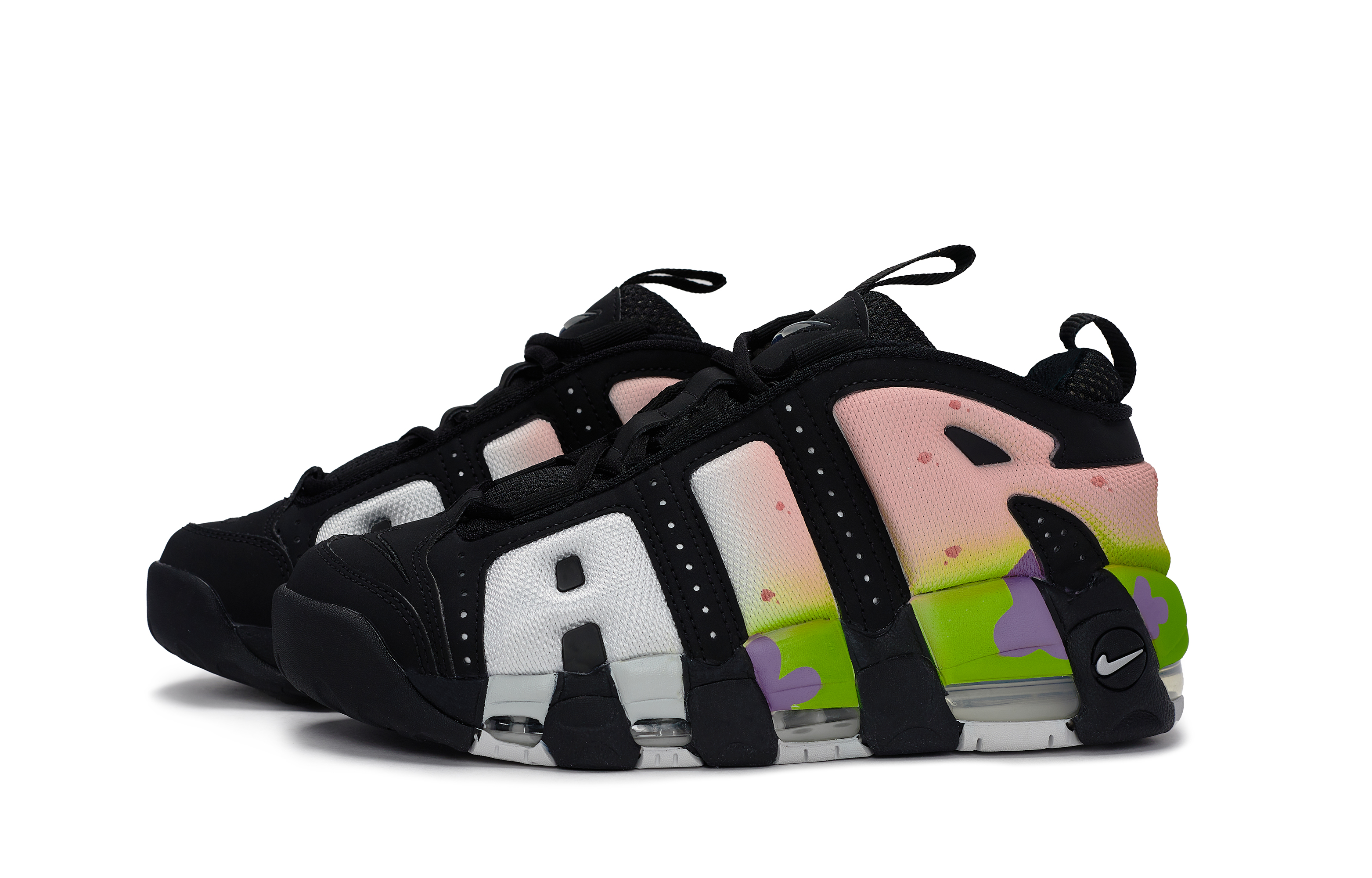 Nike Air More Uptempo Slip Resistant Abrasion Resistant Low top Basketball Shoes Unisex Black Pink Green