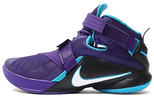 Nike Zoom soldier 9 EP James Soldier 9 round head Velcro fabric synthetic leather shock-absorbing and anti-slip wear-resistant middle-top practical basketball shoes men's style purple black and blue domestic version