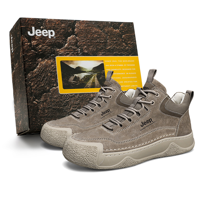 Jeep Leather Wear resistant And Lightweight Mid top Outdoor Shoes Men’s Space Gray