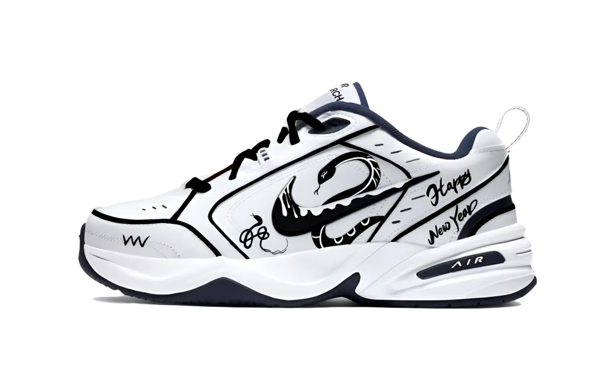 Nike Air Monarch 4 Abrasion Resistant Height Increasing Low top Chunky Sneakers Unisex Black White