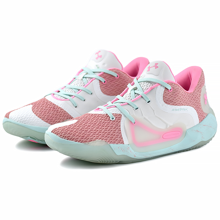 Under Armour Spawn 2 Slip Resistant, Abrasion Resistant, Breathable Mid top Basketball Shoes Unisex Green Pink