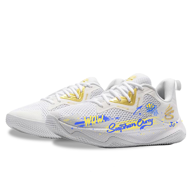 Under Armour Curry Splash 3 Fabric Slip Resistant Abrasion Resistant Low top Basketball Shoes Men’s White Blue Yellow
