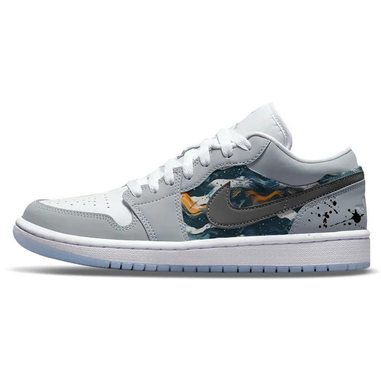 Jordan Air Jordan 1 Abrasion Resistant Slip Resistant Low top Vintage Basketball Shoes Women's Gray White