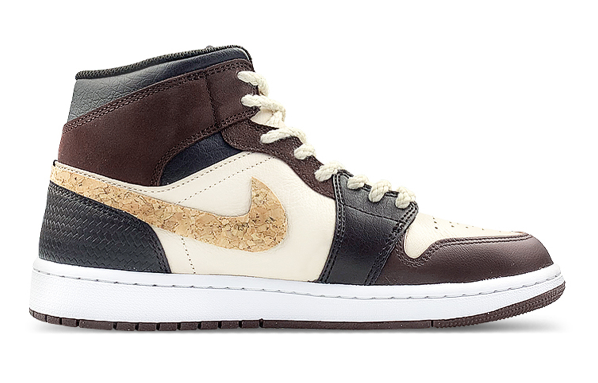 Jordan Air Jordan 1 Mid top Vintage Basketball Shoes Men’s Black Beige Brown