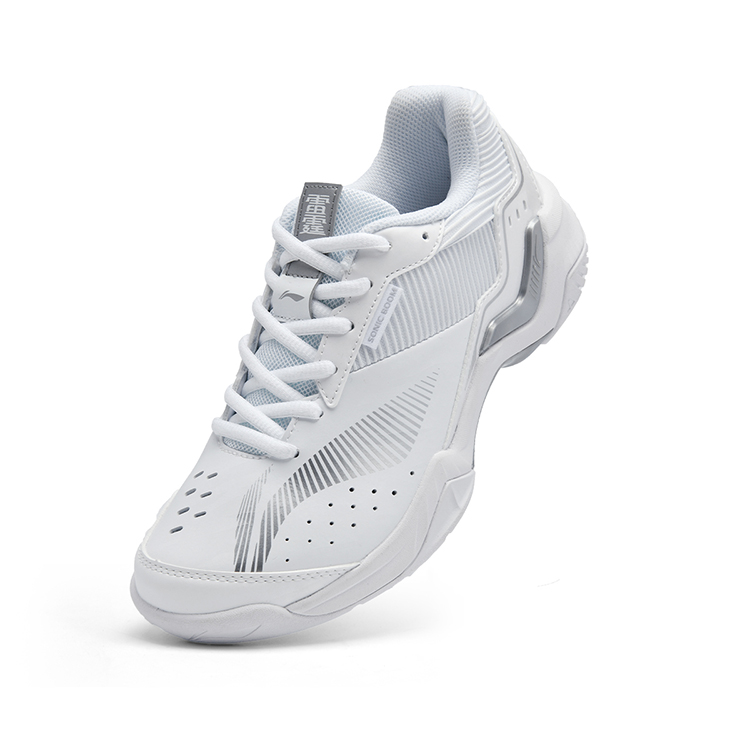 Li Ning Thunder Sonic Boom Cushioning Slip Resistant Breathable Low top Badminton Shoes Unisex White Silver