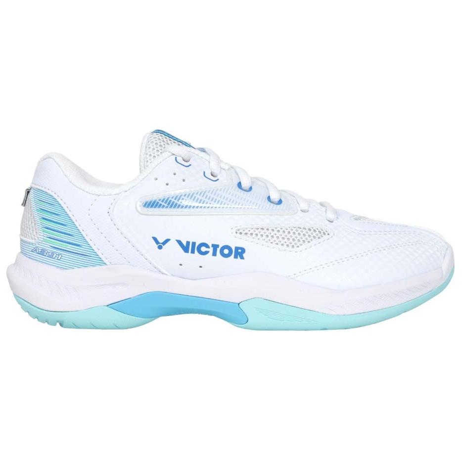VICTOR Mesh, Synthetic Leather Cushioning Breathable Badminton Shoes Unisex White Blue