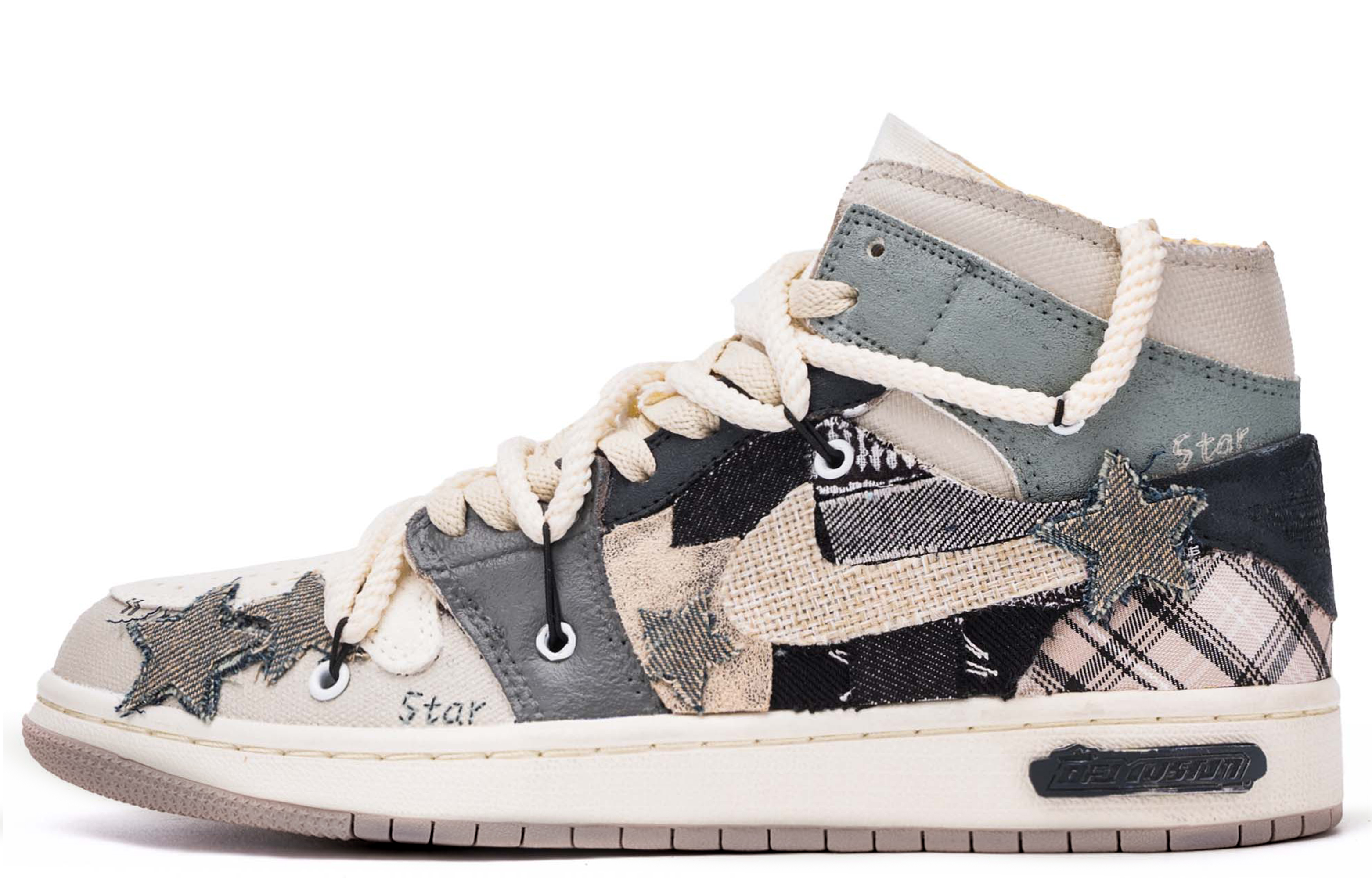 Jordan Air Jordan 1 ADCDAVINCI Custom, Denim Stars Mid top Vintage Basketball Shoes Men's Brown