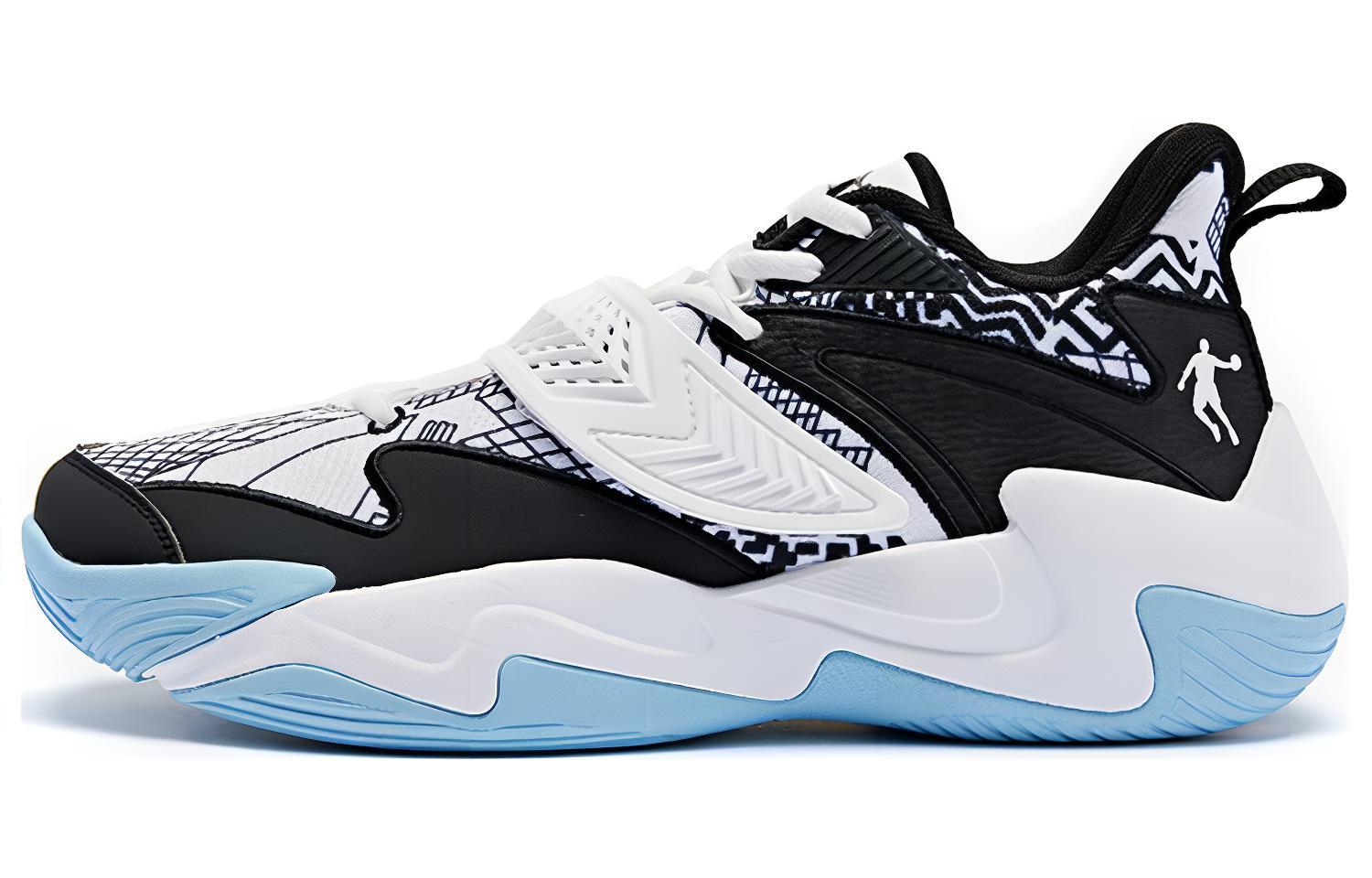QIAODAN Comfortable Round Toe Cushioning, Wear Resistant Low top Basketball Shoes Men’s White