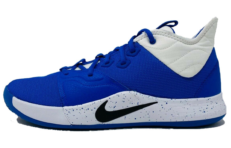 Nike PG 3 TB Pickled Pepper 3 Paul George Fabric Anti-slip Shock Absorbing Wear-Resistant Mid-top Practical Basketball Shoes Men's Blue and White