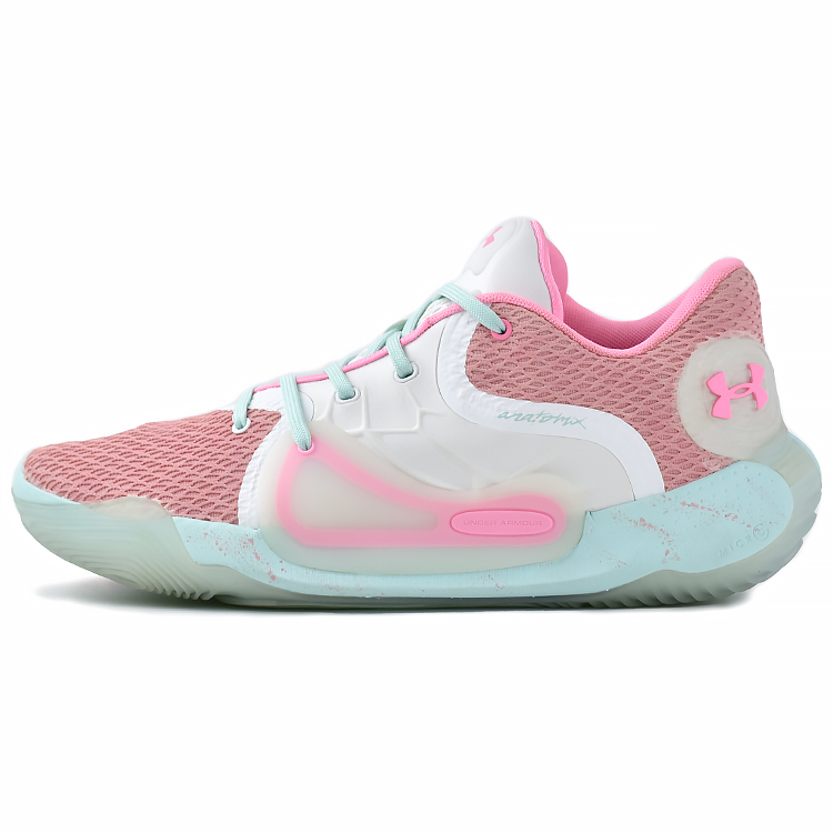 Under Armour Spawn 2 Slip Resistant, Abrasion Resistant, Breathable Mid top Basketball Shoes Unisex Green Pink