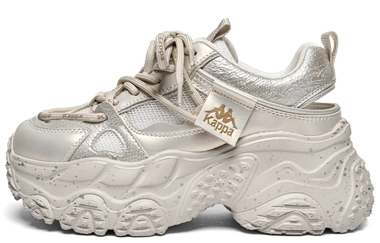 Kappa Slip Resistant, Abrasion Resistant, Breathable, Height Increasing Low top Chunky Sneakers Women's Gold Silver