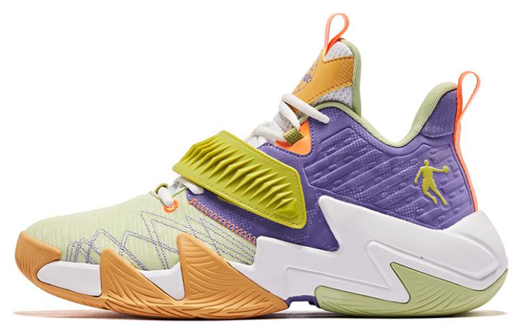 QIAODAN Cushioning Slip Resistant Abrasion Resistant Breathable Mid top Basketball Shoes Men’s Green Orange Purple