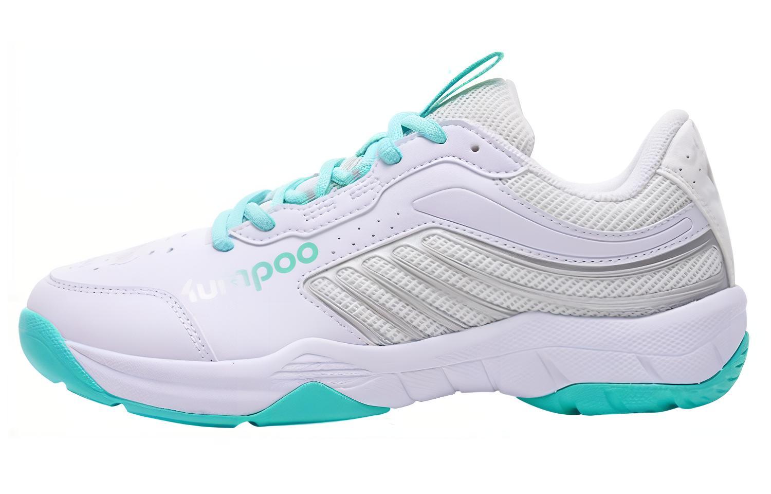 KUMPOO Colored Glaze Mesh, Synthetic Leather Cushioning, Wear Resistant Low top Badminton Shoes Unisex White Green