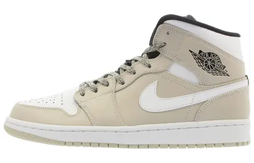 Jordan Air Jordan 1 Mid Desert Sand leather comfortable non-slip lightweight mid-top retro basketball shoes men's sand white