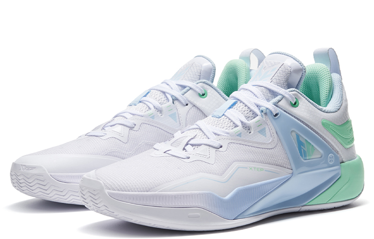 XTEP Basketball Shoes Men’s Mid Top New White/Light Neon Turquoise