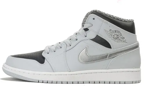 Jordan Air Jordan 1 Mid Pure Platinum Metallic Silver Fashionable Non-slip Lightweight Mid-top Retro Basketball Shoes Men's Gray Silver