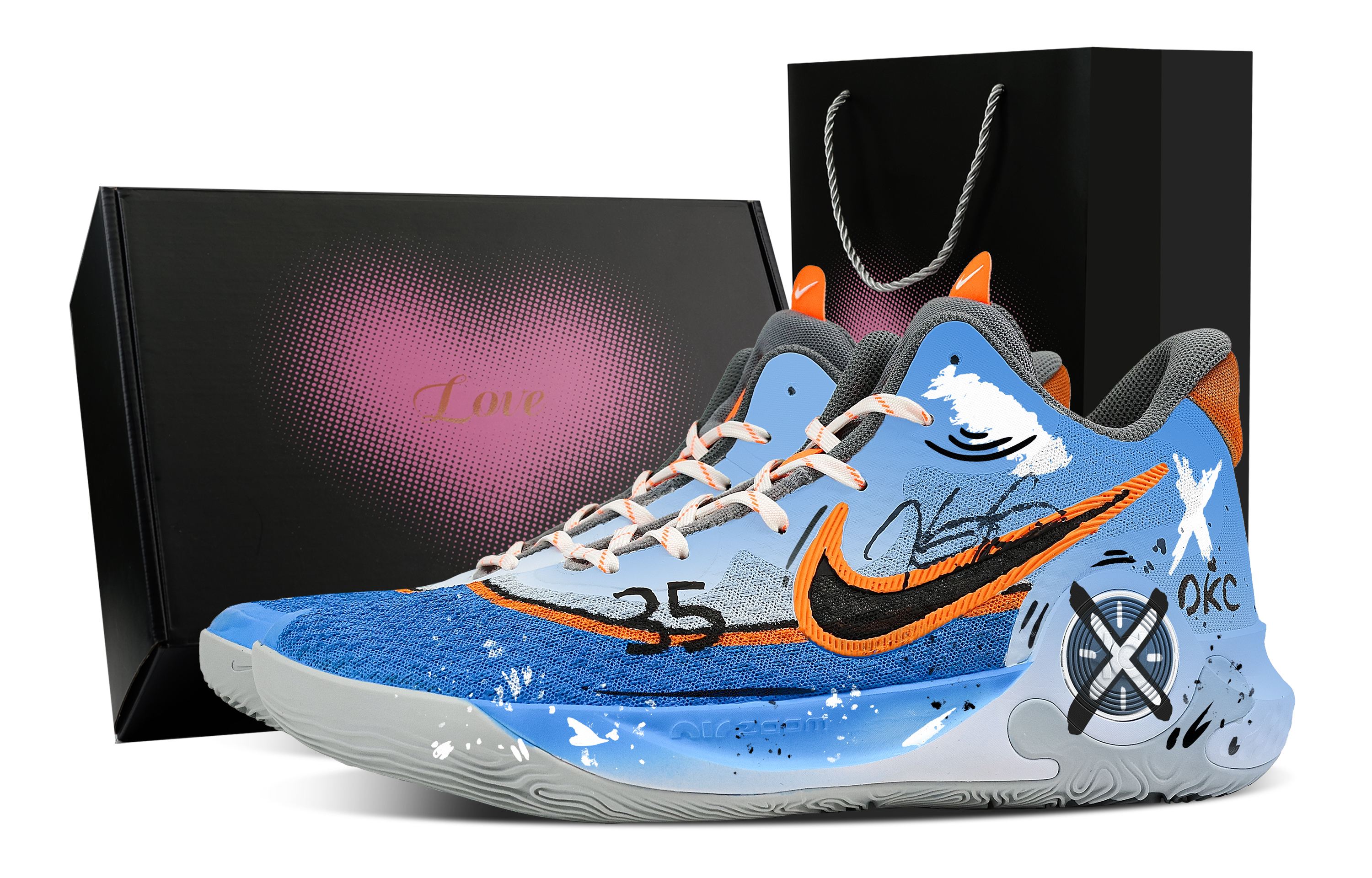 Nike KD Trey 5 IX Phantom Chasing Wind Heart Box Cushioning, Wear Resistant Mid top Basketball Shoes Unisex Blue Orange