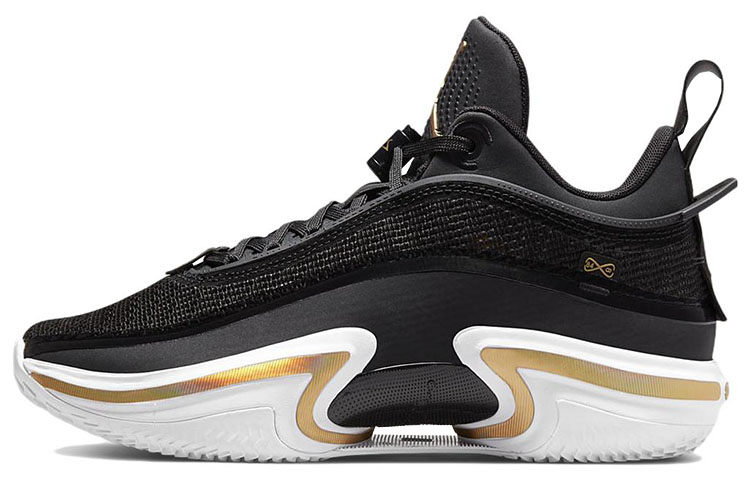 Jordan Air Jordan 36 Low PF Black Gold, round toe, comfortable, shock-absorbing, non-slip, wear-resistant, wrapped support, low-top basketball shoes, men's black gold, domestic version