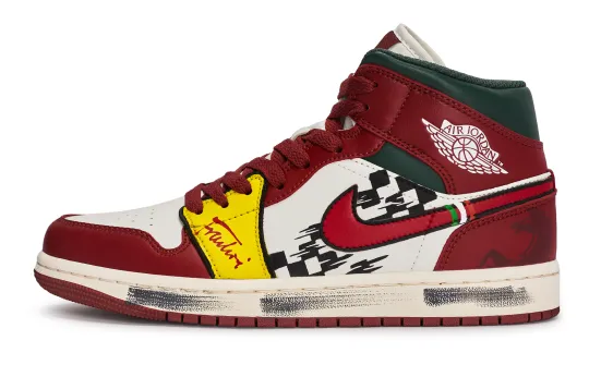 Jordan Air Jordan 1 811 Manufacturing, Racing Puma Mid top Vintage Basketball Shoes Unisex Black White Red Yellow Green