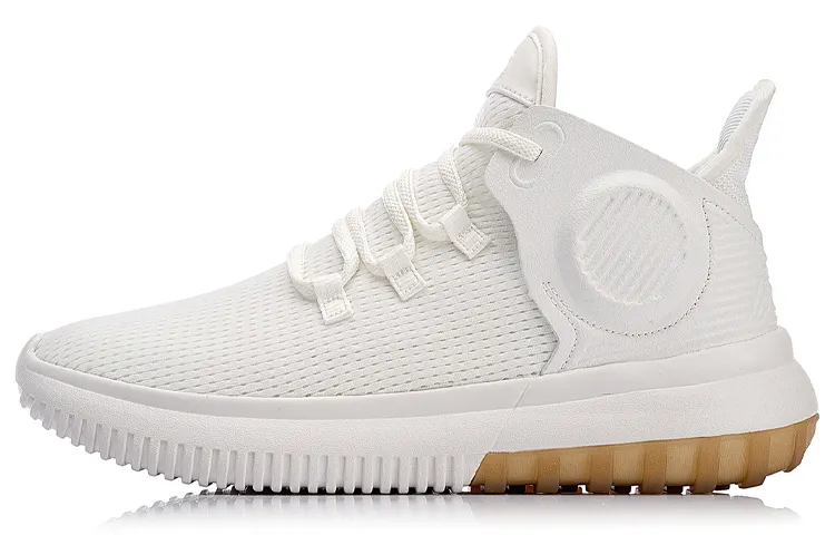 Li Ning Casual Cushioning Slip Resistant Abrasion Resistant Lightweight Mid top Basketball Shoes Men's White