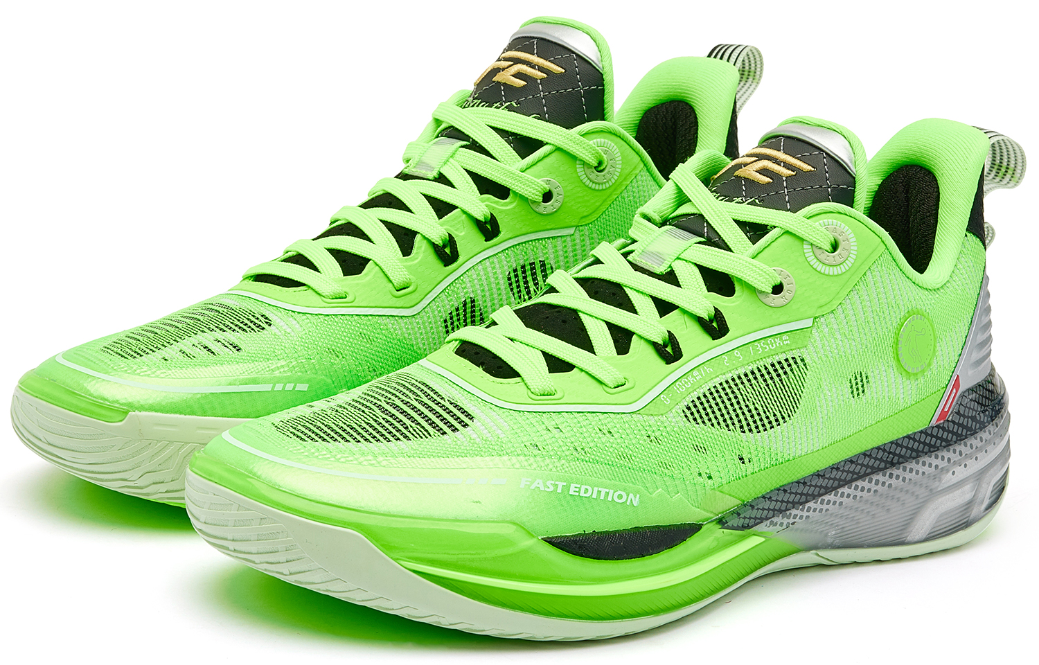 QIAODAN FE2.0 Textile, Synthetic Leather Low top Q KUNGFU TURBO Basketball Shoes Men’s Bright Green Black