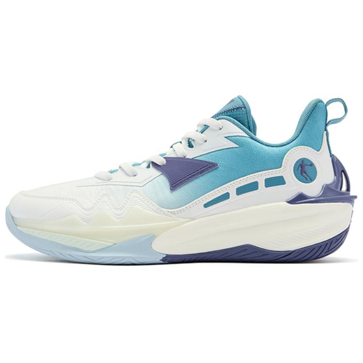 QIAODAN Cushioning Slip Resistant Lightweight Low top Basketball Shoes Men’s White Blue