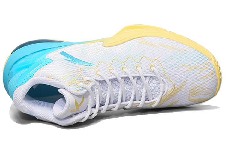 Anta Cushioning Slip Resistant Abrasion Resistant High top Basketball Shoes Men’s White Yellow Blue
