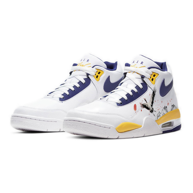 Nike Flight Legacy Cushioning Slip Resistant Abrasion Resistant Mid top Vintage Basketball Shoes Men’s Lakers Yellow
