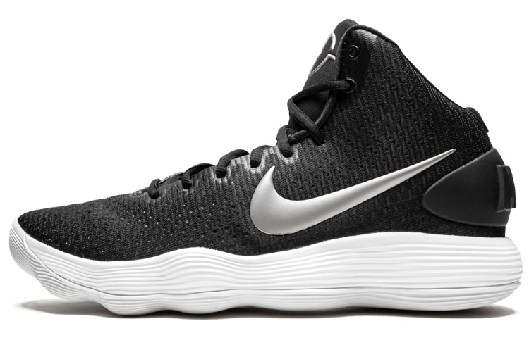 Nike Hyperdunk 2017 TB round toe lace-up, shock-absorbing, non-slip, wear-resistant, mid-top basketball shoes, men's black silver