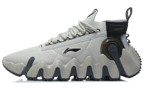 Li Ning Textile, Synthetic Leather Cushioning Slip Resistant Low top Vintage Basketball Shoes Men's Antarctic Gray