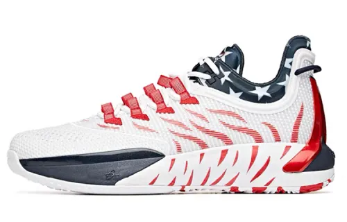 Anta Hayward GH1 Low Stars and Stripes, comfortable and versatile, shock-absorbing, non-slip and wear-resistant, low-top practical basketball shoes, men's style, white, black and red