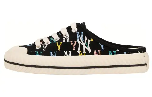 MLB Playball Mule MONOGRAM Lace Up Slip Resistant Abrasion Resistant Low top Canvas Shoes Unisex Black