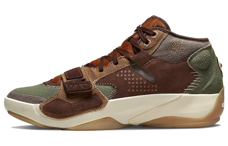 Jordan Zion 2 \"Voodoo\" Zion 2 material splicing Voodoo doll shock-absorbing anti-slip wear-resistant wrapping support mid-top practical basketball shoes men's brown foreign version