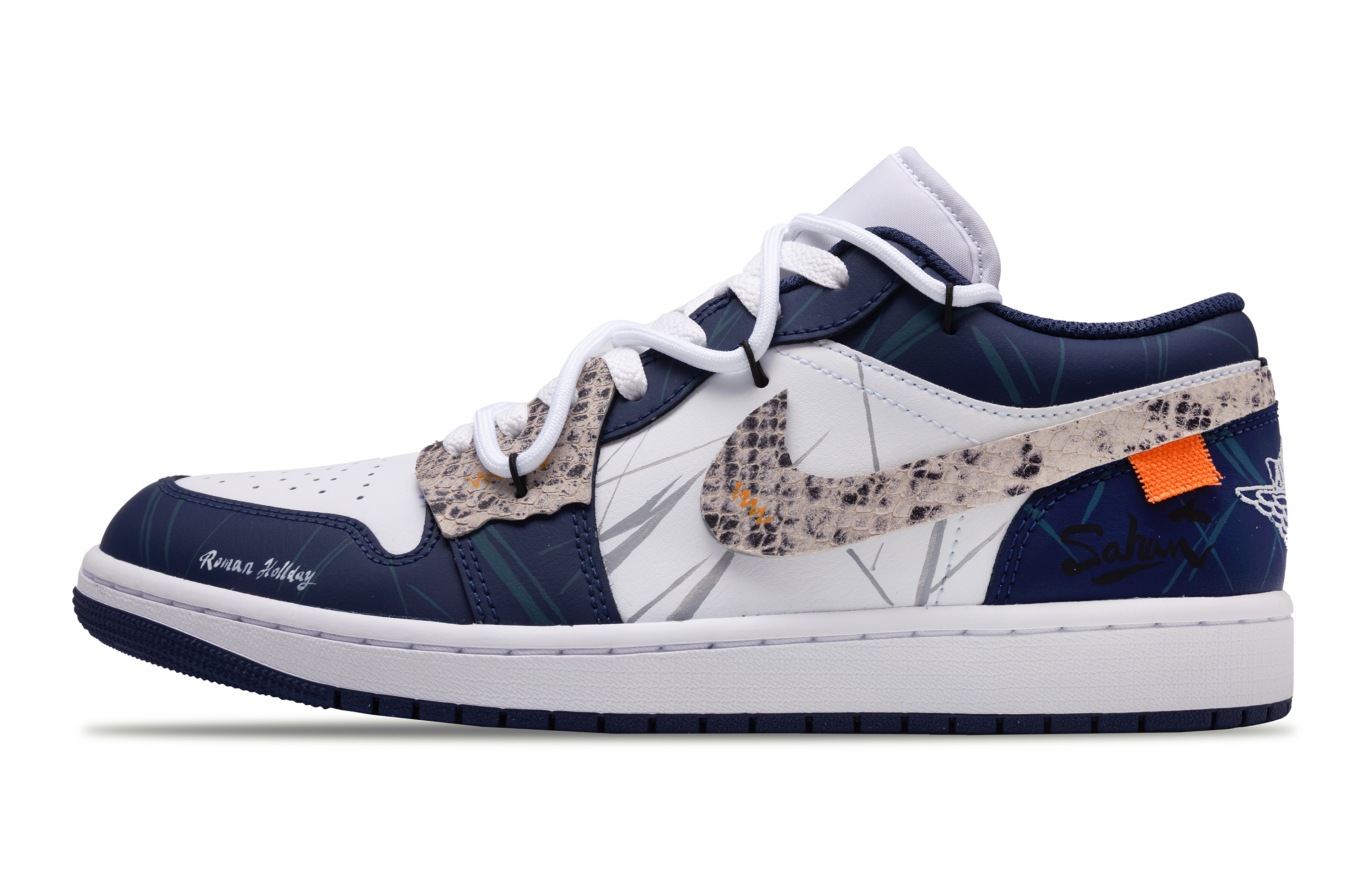 Jordan Air Jordan 1 Slip Resistant, Abrasion Resistant, Lightweight Low top Vintage Basketball Shoes Men’s White Blue